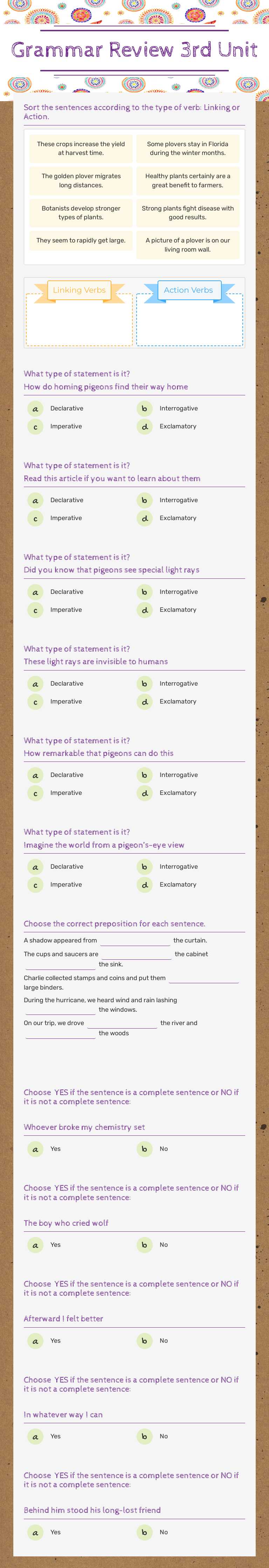 Grammar Review 
3rd Unit worksheet preview image
