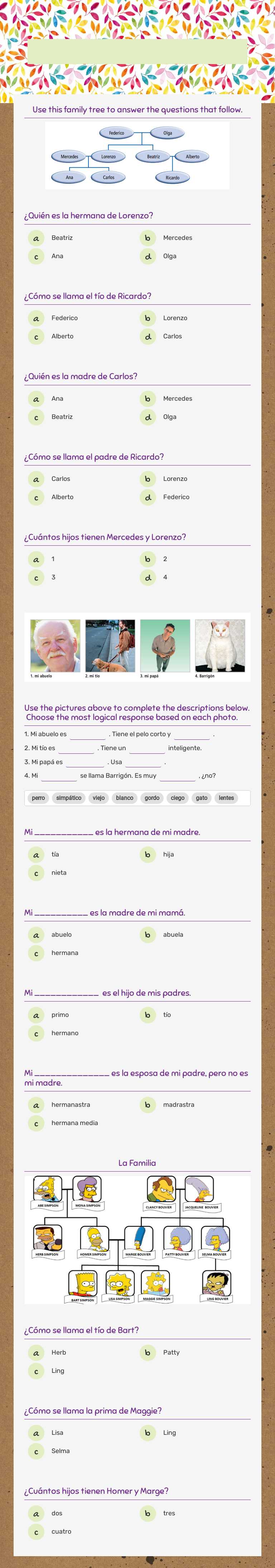 Describir la familia Grade 9 worksheet preview
