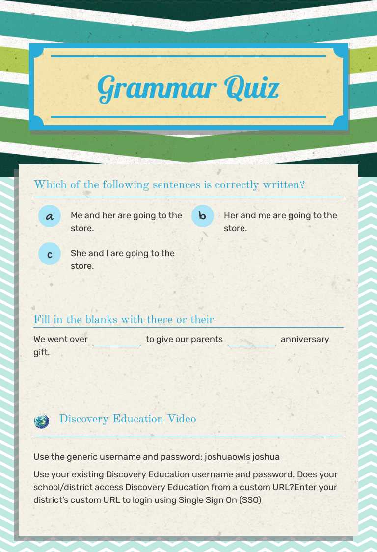 Grammar Quiz worksheet preview image