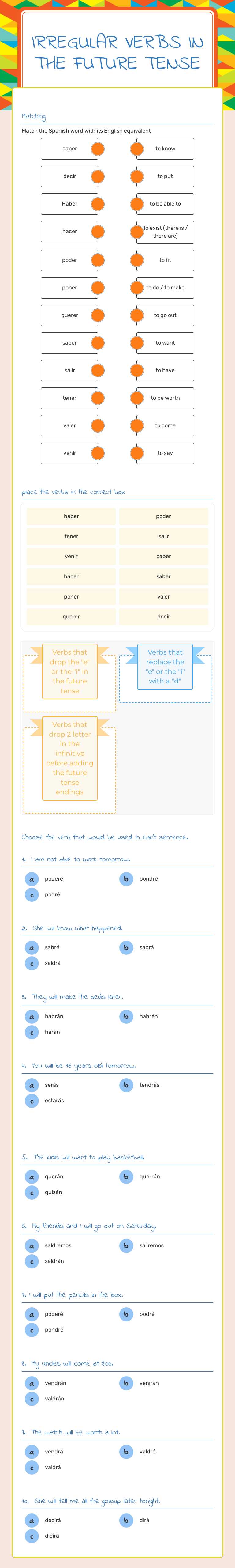 Irregular verbs in the future tense worksheet preview image