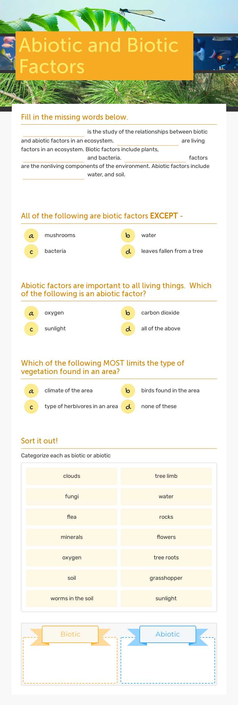 Abiotic and Biotic Factors worksheet preview image