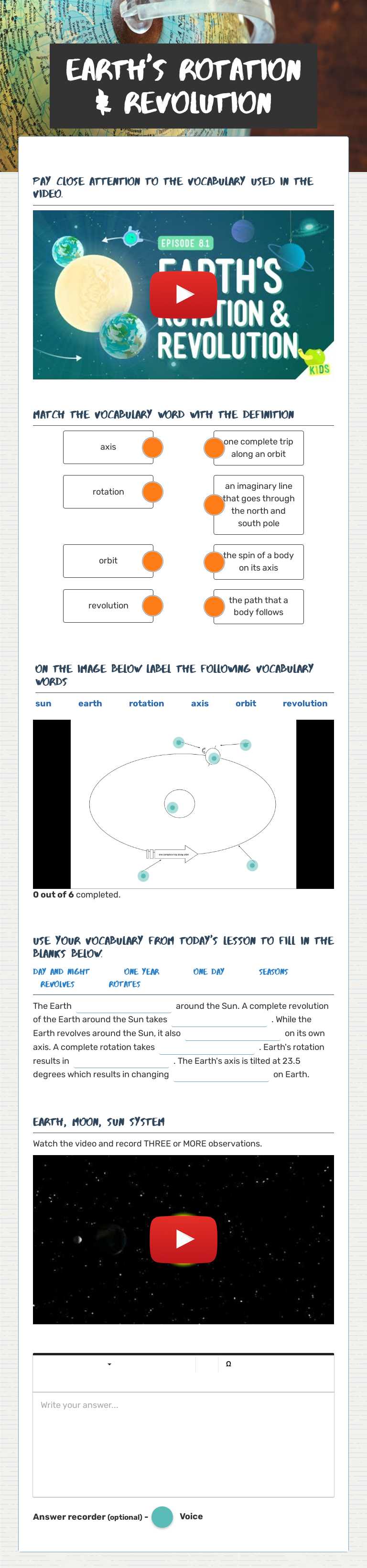 Earth's Rotation & Revolution worksheet preview image
