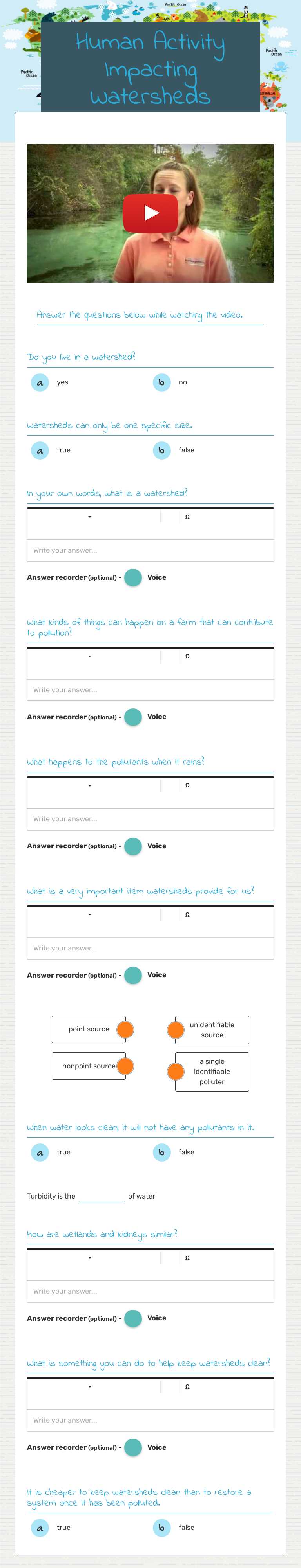 Human Activity Impacting Watersheds Grade 7 worksheet preview