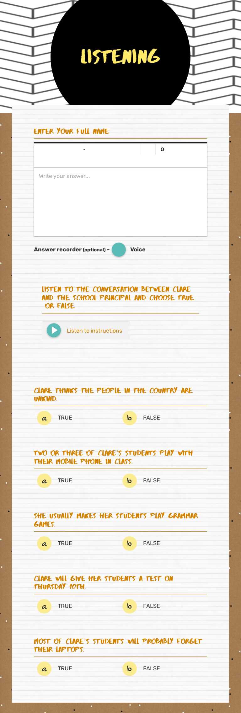 Listening Other worksheet preview