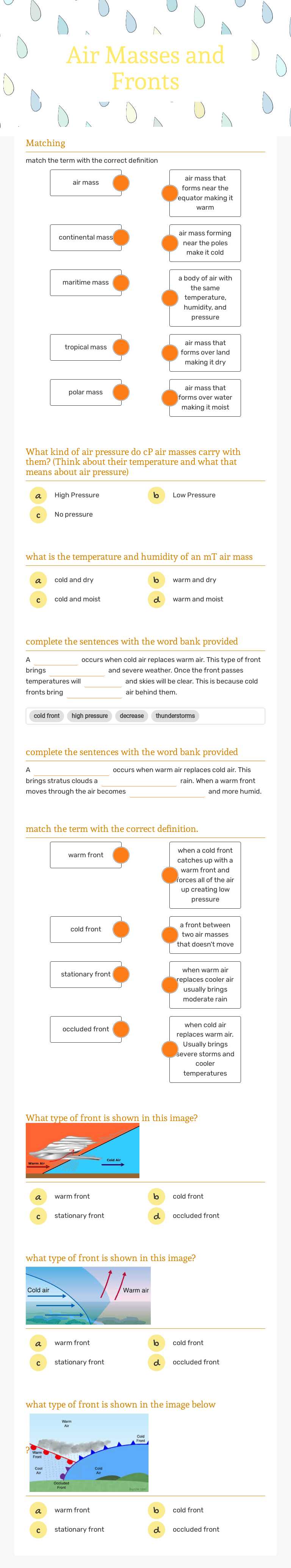 Air Masses and Fronts Grade 6 worksheet preview