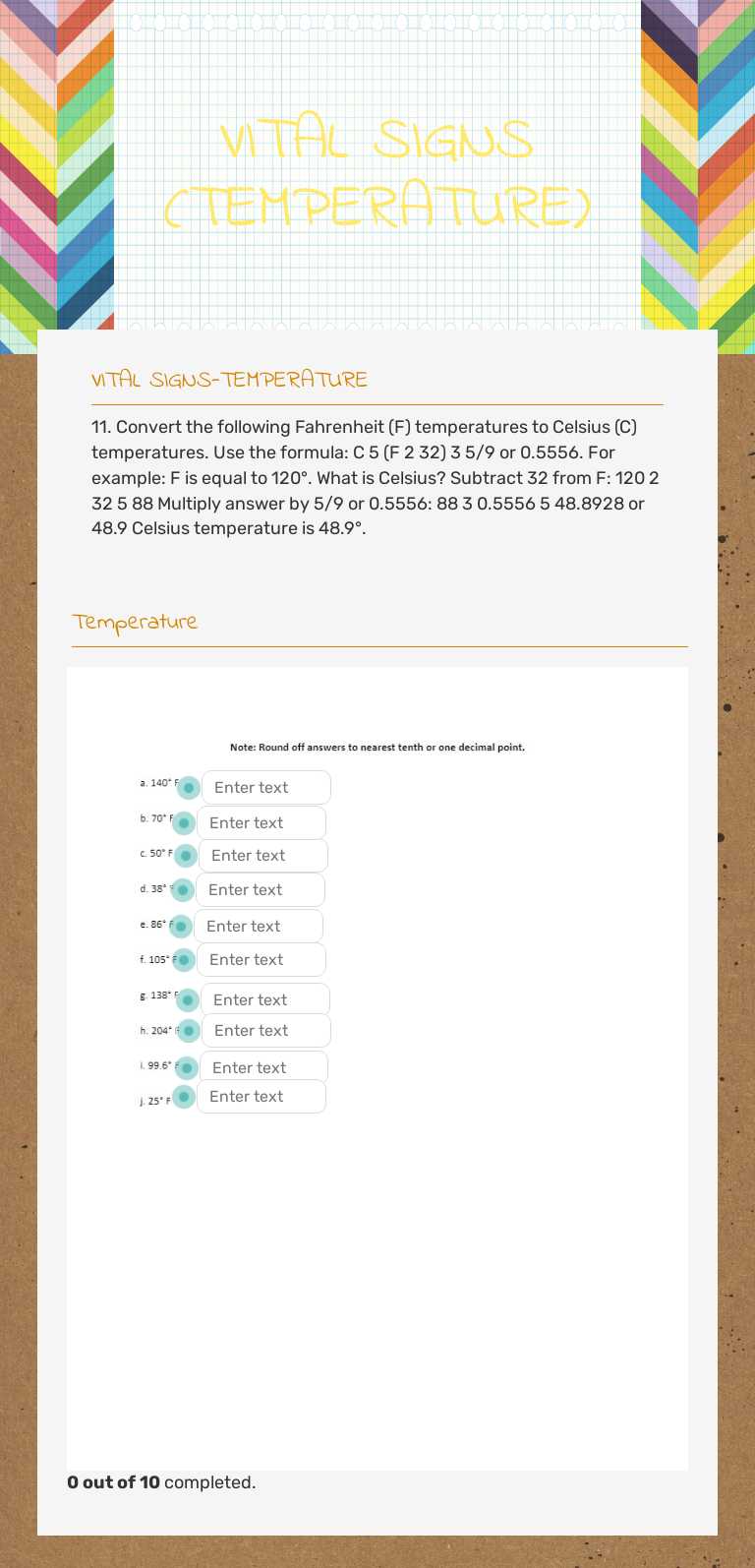 VITAL SIGNS (TEMPERATURE) worksheet preview image