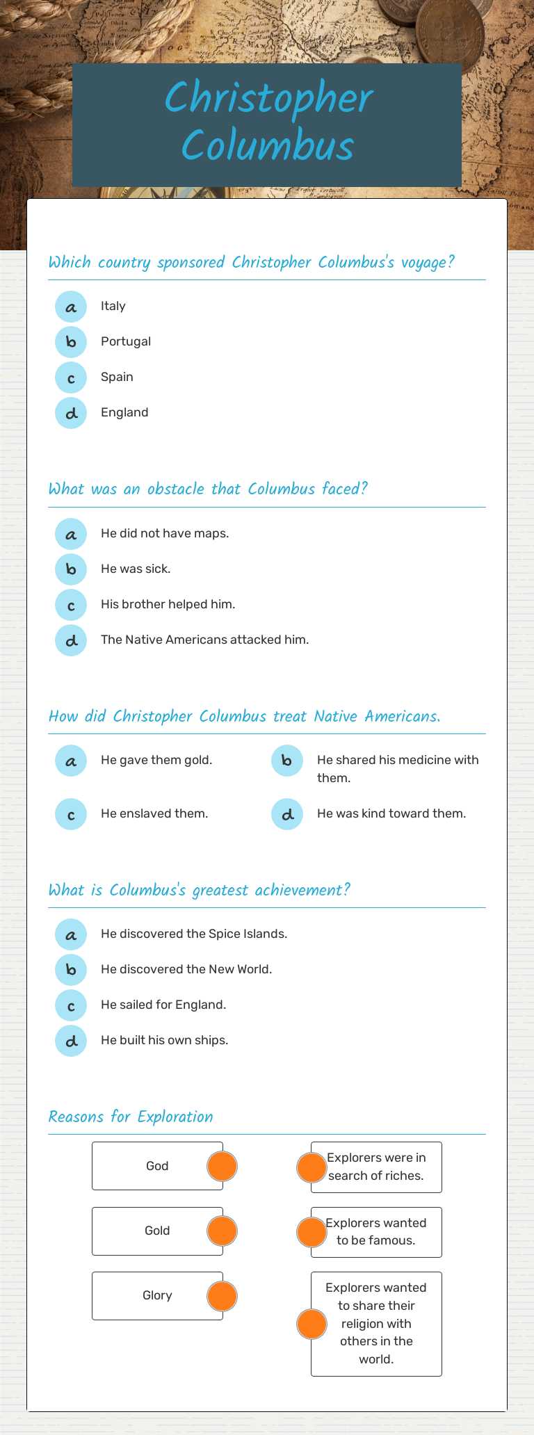 Christopher Columbus worksheet preview image