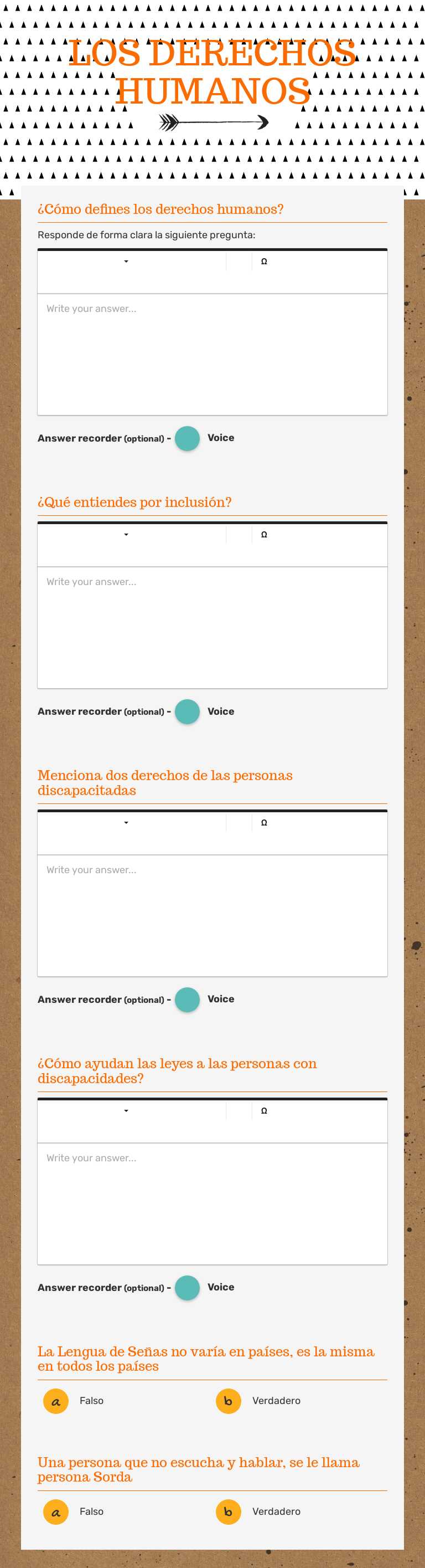 LOS DERECHOS HUMANOS worksheet preview
