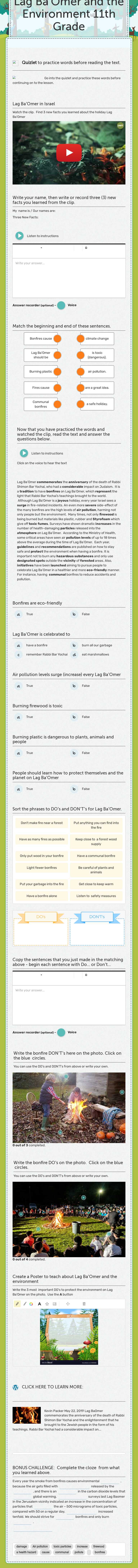 Lag Ba'Omer and the Environment 11th Grade worksheet preview image