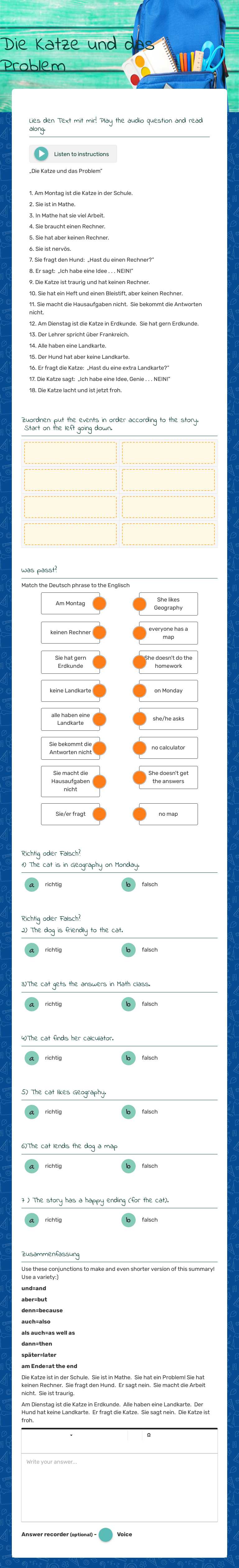 Die Katze und das Problem worksheet preview