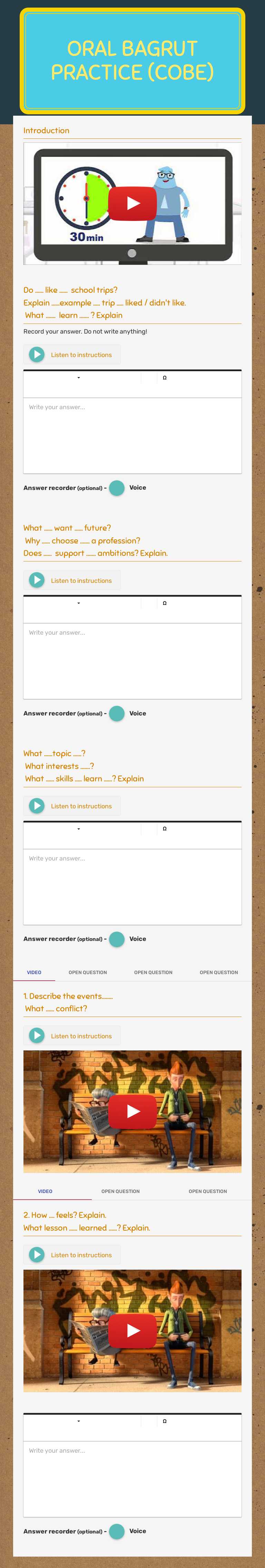 Oral Bagrut Practice (COBE) worksheet preview image