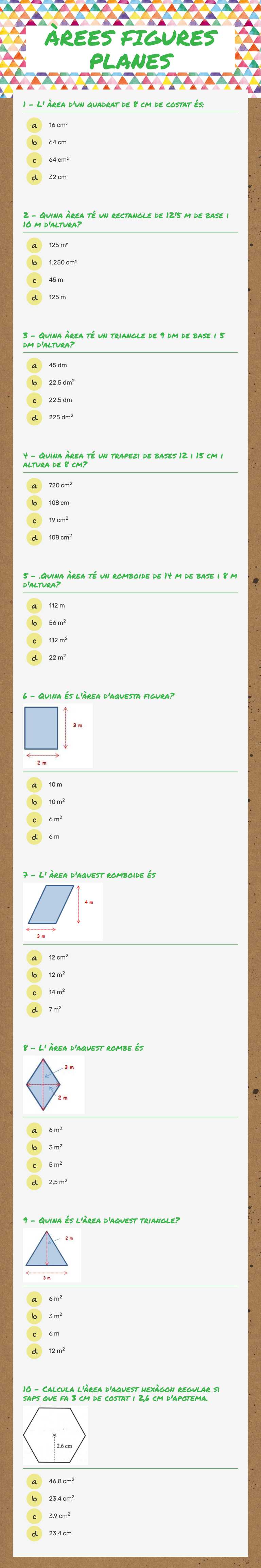 ÀREES FIGURES PLANES worksheet preview image