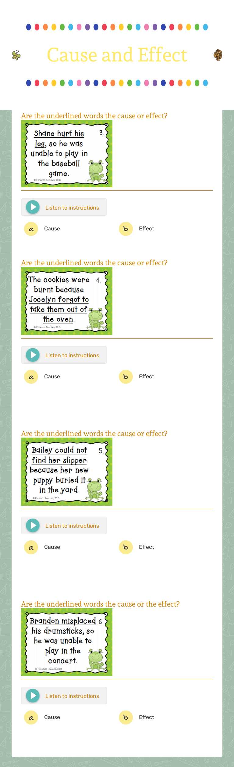 Cause and Effect Grade 2 worksheet preview