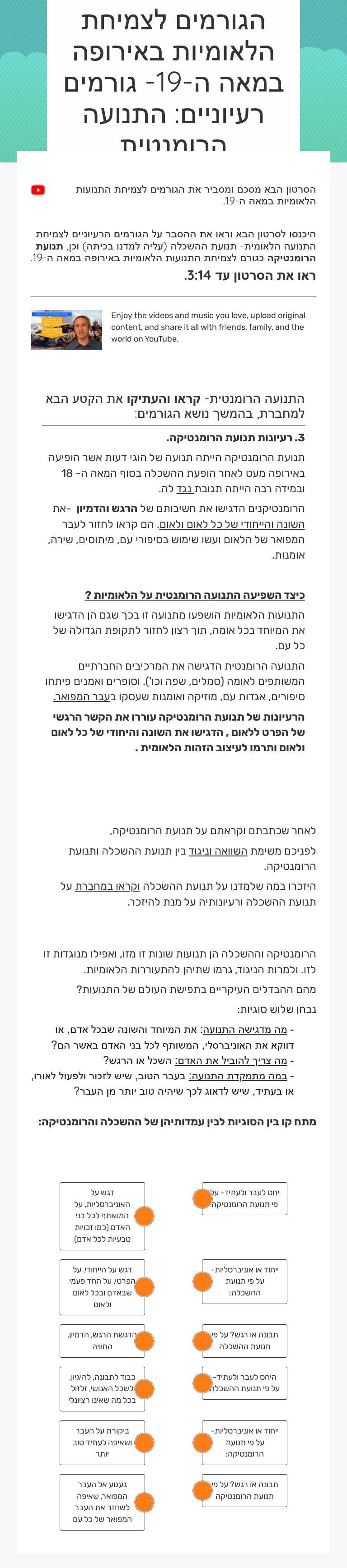 הגורמים לצמיחת הלאומיות באירופה 
     במאה ה-19-         גורמים רעיוניים: התנועה הרומנטית worksheet preview image