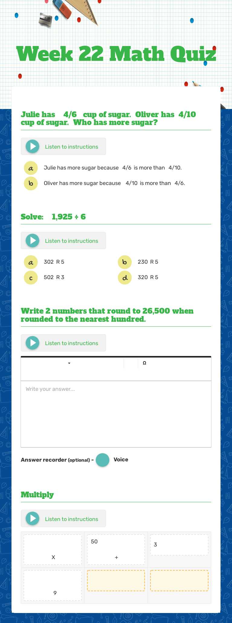 Week 22
Math Quiz worksheet preview image