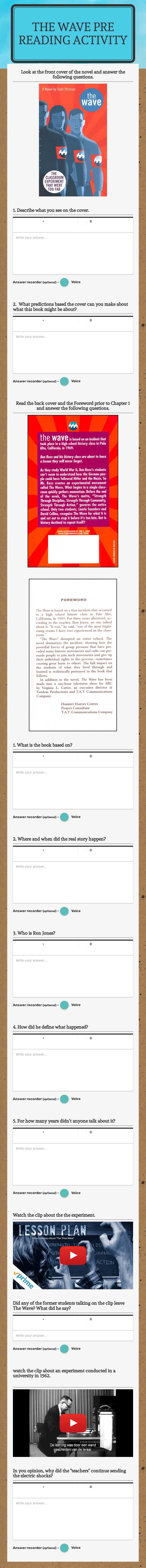 the wave            
pre reading activity Grade 12 worksheet preview