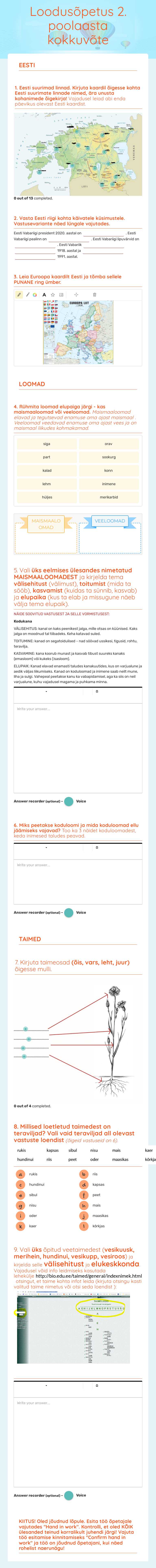 Loodusõpetus 2. poolaasta kokkuvõte worksheet preview image