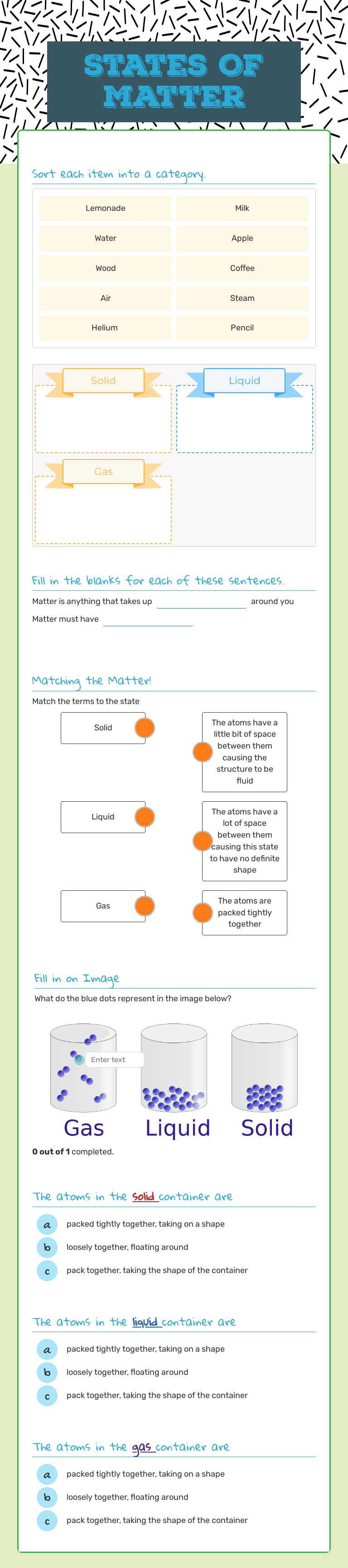 States Of Matter worksheet preview image