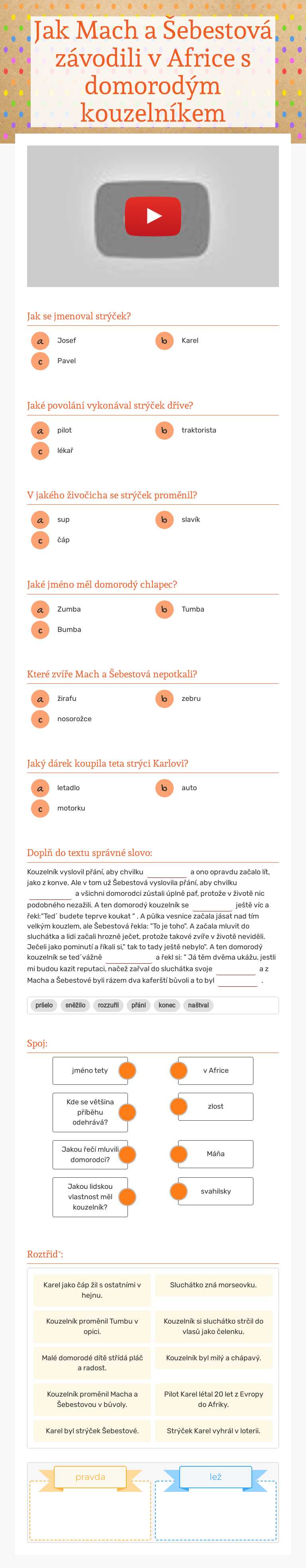 Jak Mach a Šebestová závodili v Africe s domorodým kouzelníkem Grade 3 worksheet preview