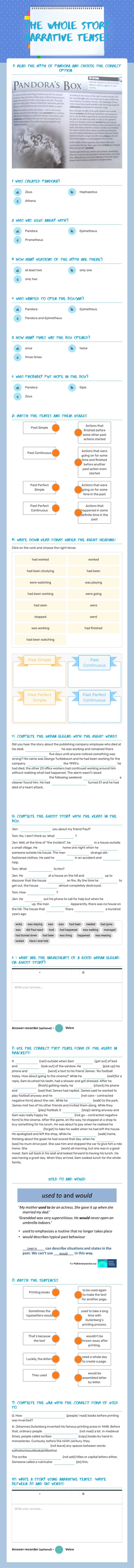 the whole story Narrative tenses worksheet preview image