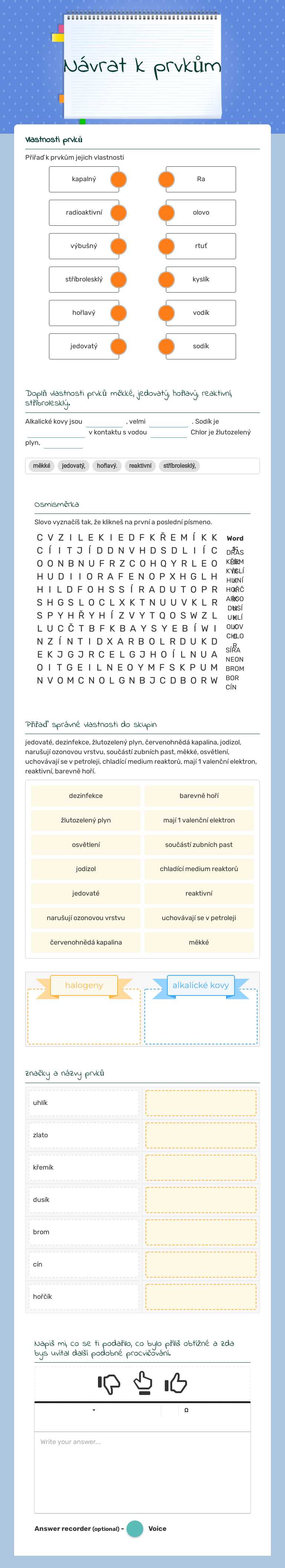 Návrat k prvkům worksheet preview image