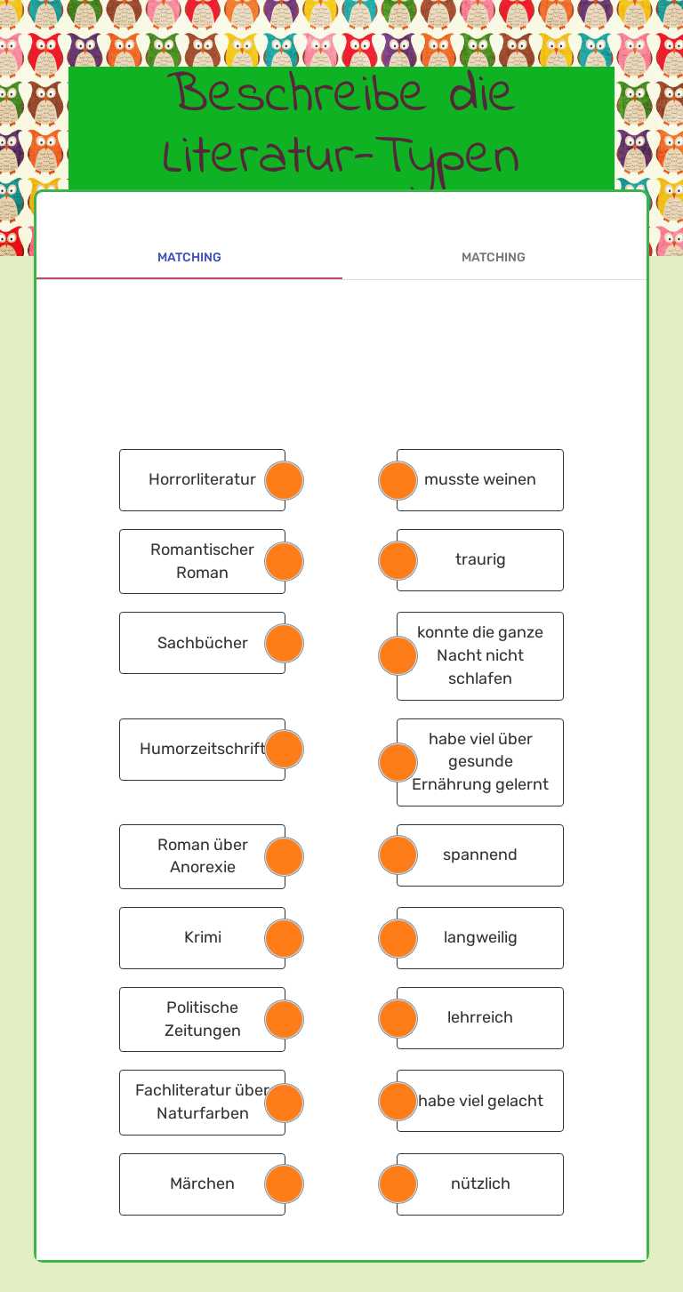 Beschreibe die Literatur-Typen worksheet preview image