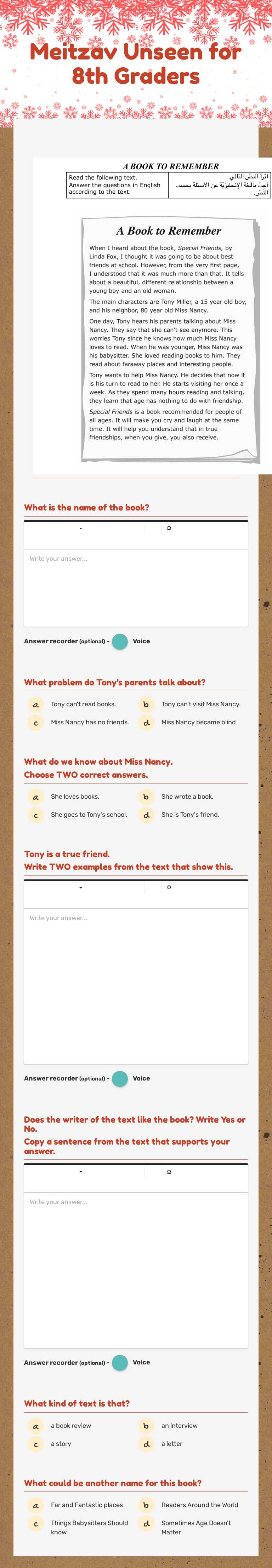 Meitzav Unseen for 8th Graders worksheet preview image