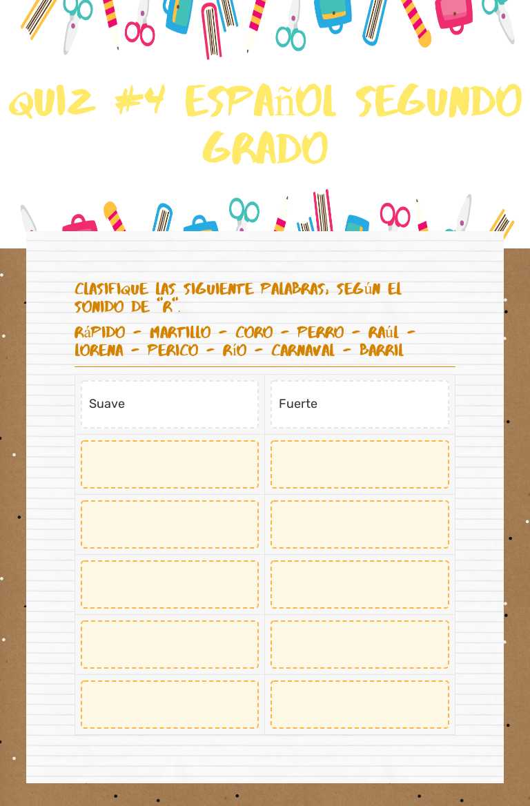 Quiz #4 Español Segundo Grado worksheet preview image