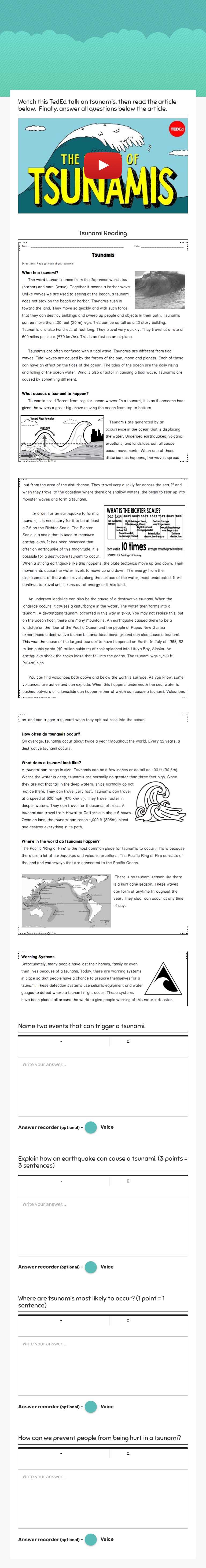 Tsunamis Grade 9 worksheet preview