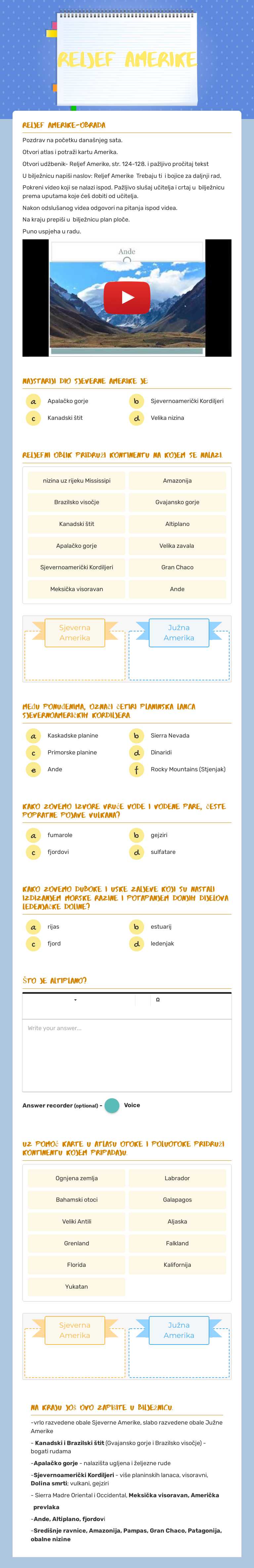 Reljef amerike Grade 6 worksheet preview