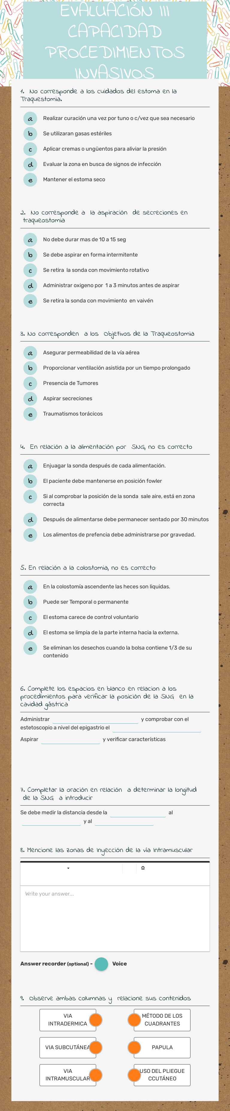 EVALUACIÓN III CAPACIDAD PROCEDIMIENTOS INVASIVOS worksheet preview image