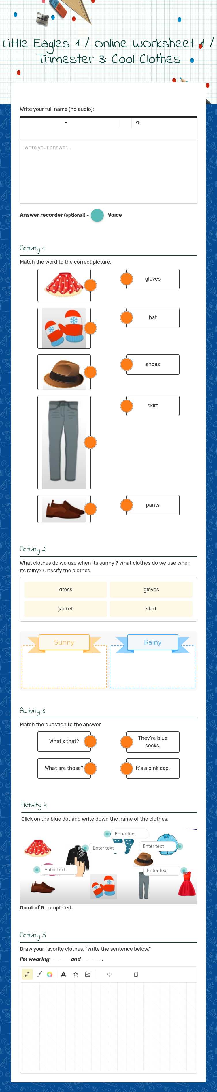Little Eagles 1 / Online WOrksheet 1 / Trimester 3: Cool Clothes worksheet preview image