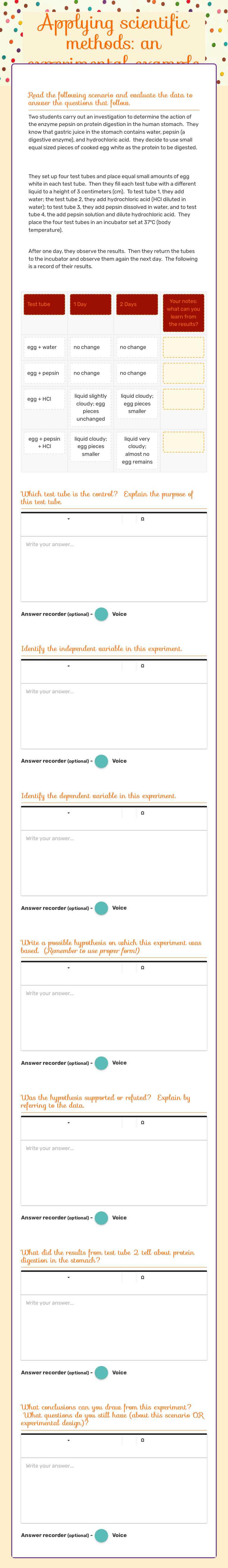 Applying scientific methods: an experimental example worksheet preview image