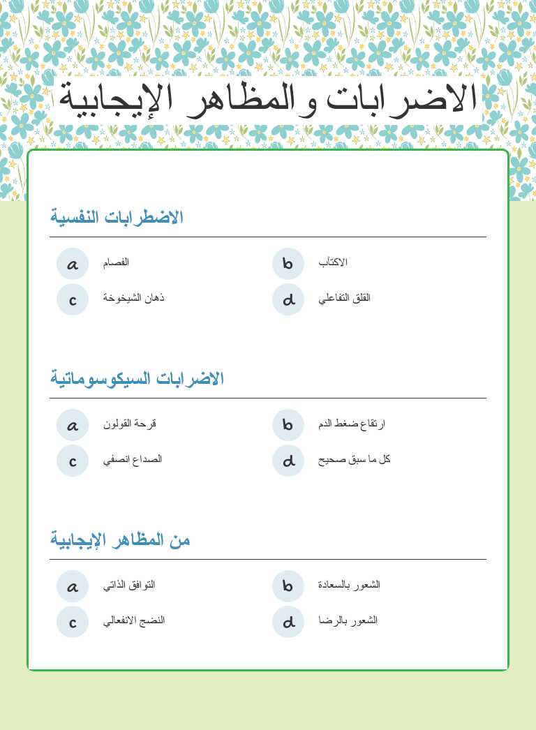 الاضرابات والمظاهر الإيجابية worksheet preview image