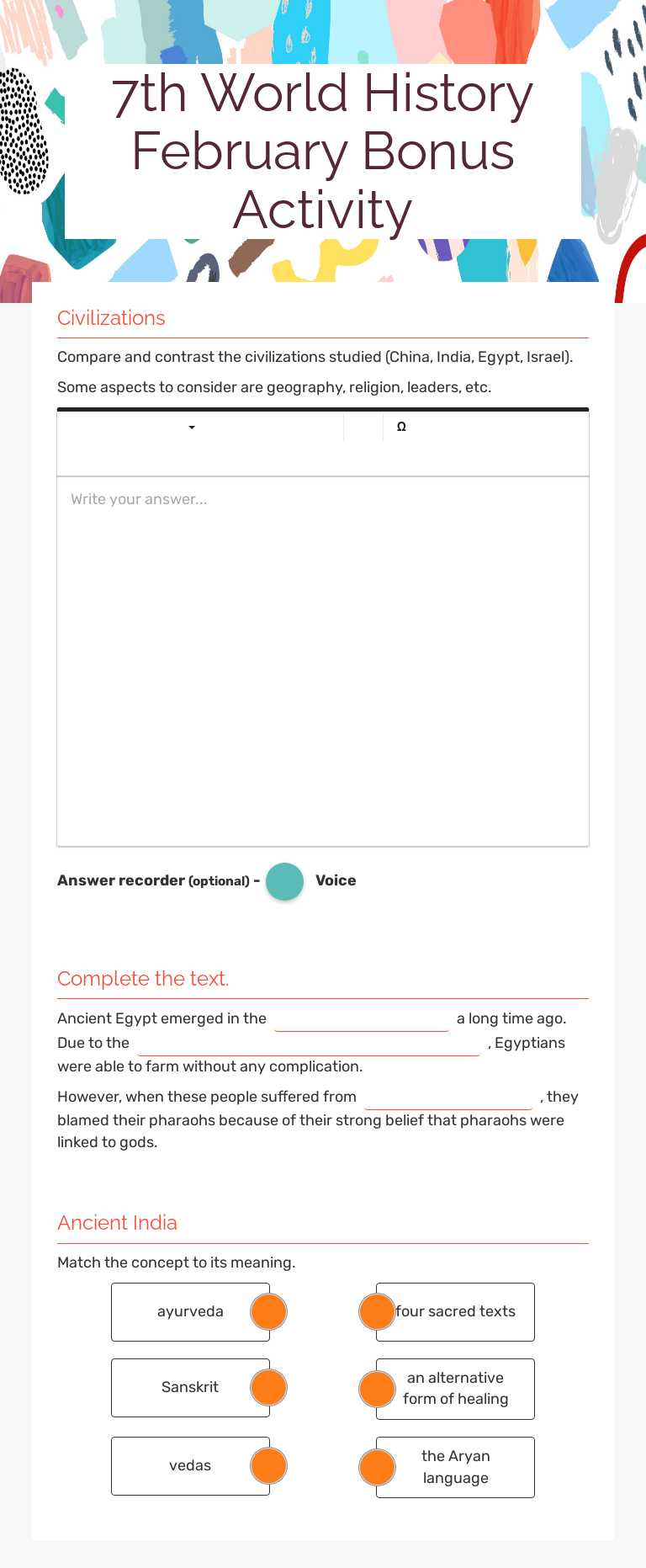 7th World History February Bonus Activity worksheet preview image