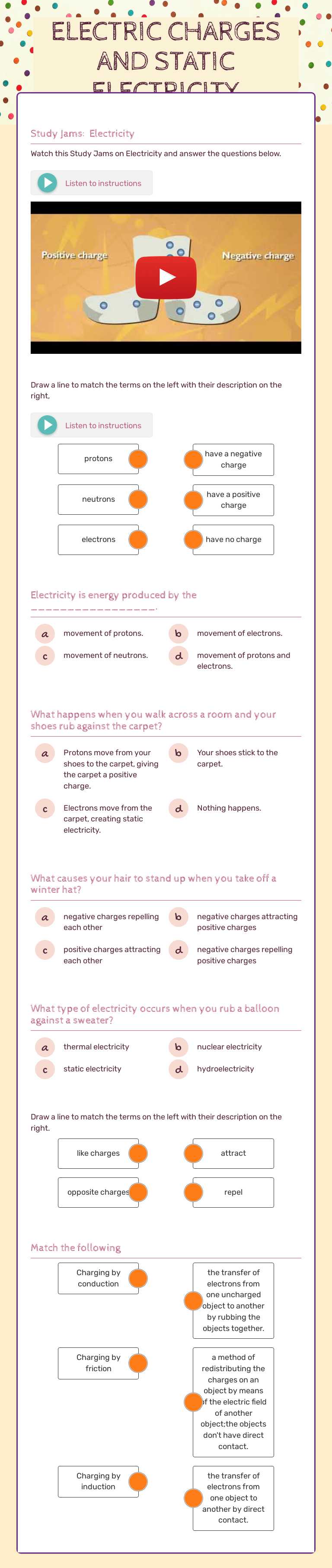 ELECTRIC CHARGES AND STATIC ELECTRICITY worksheet preview image