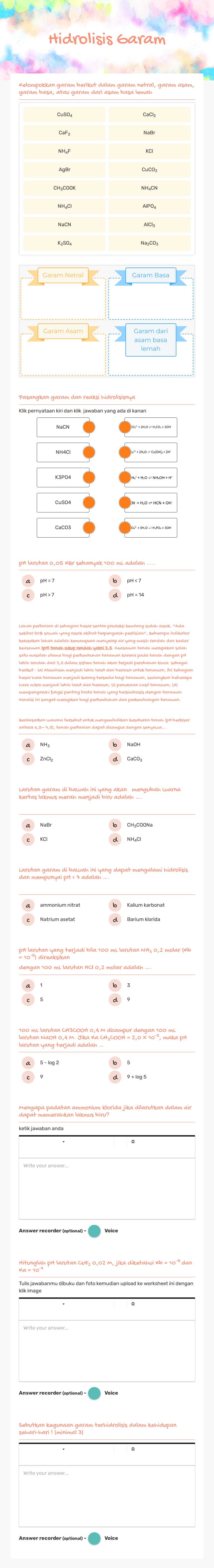 Hidrolisis Garam worksheet preview