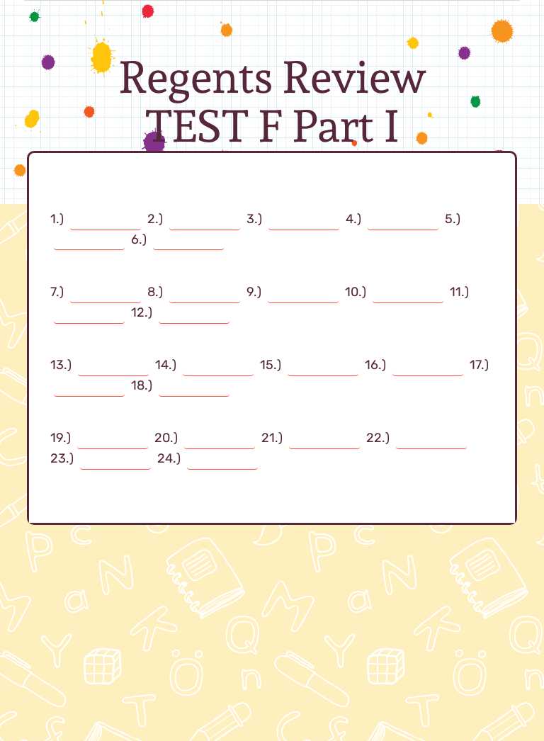Regents Review TEST F Part I worksheet preview image