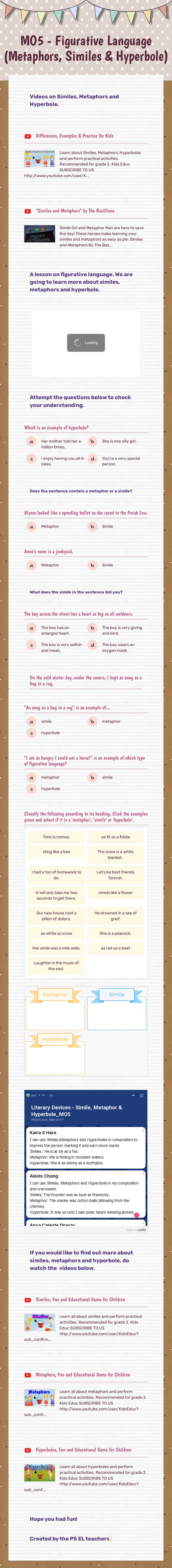 MO5 - Figurative Language (Metaphors, Similes & Hyperbole) worksheet preview image