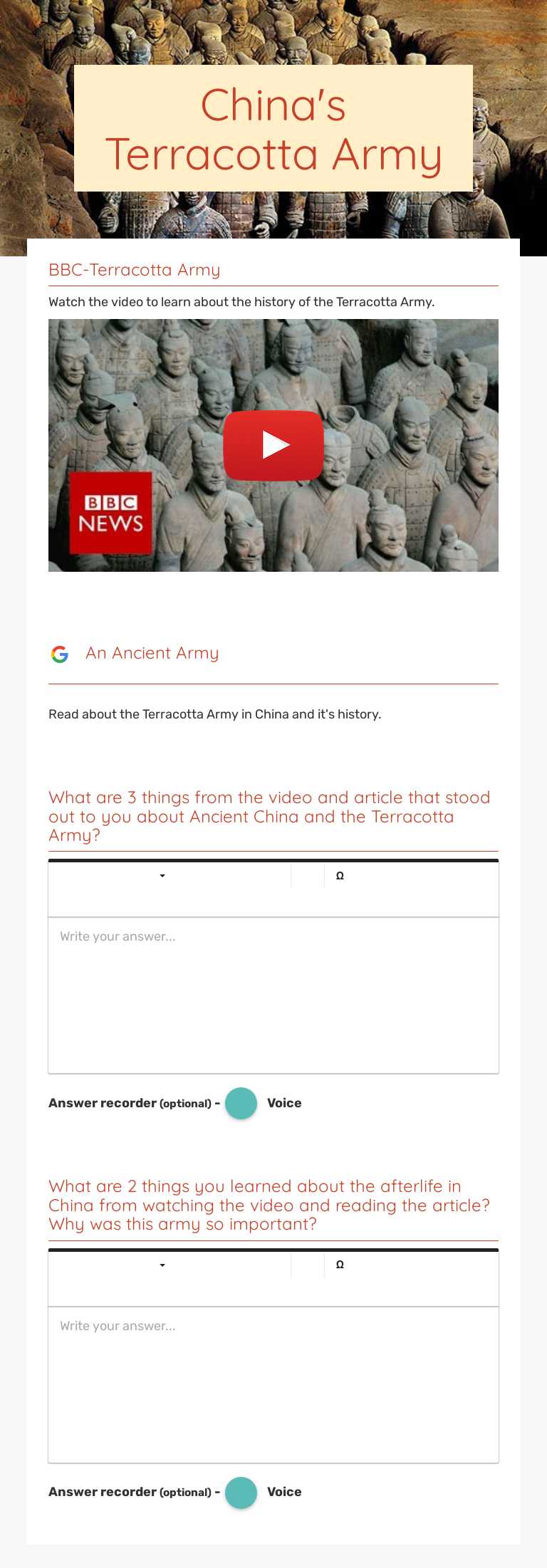 China's Terracotta Army Grade 6 worksheet preview