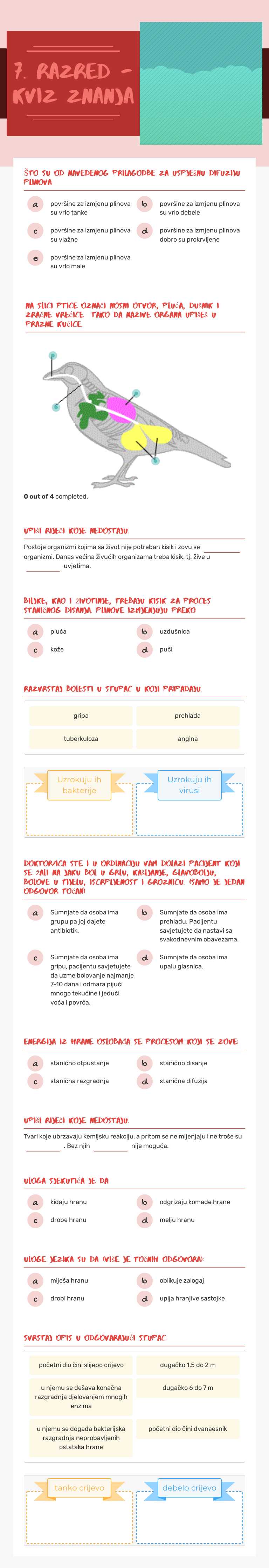 7. razred - kviz znanja Grade 7 worksheet preview