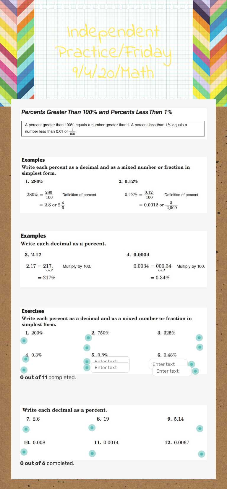 Independent Practice/Friday 9/4/20/Math Grade 6 worksheet preview