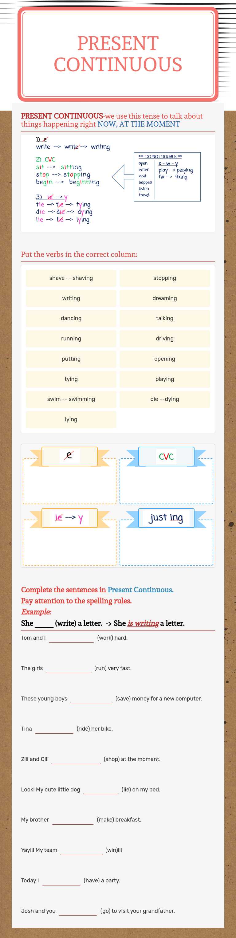 Present Continuous worksheet preview image