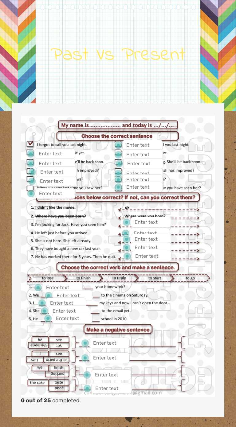 Past Vs Present worksheet preview image