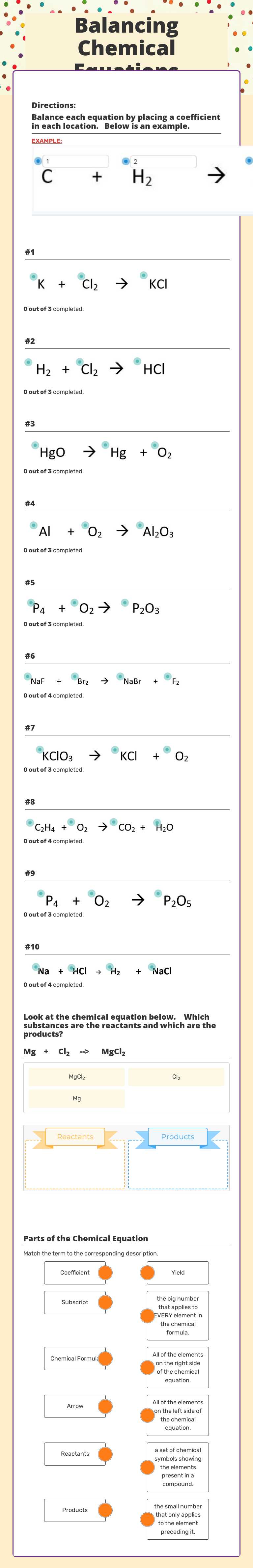 Balancing Chemical Equations worksheet preview image