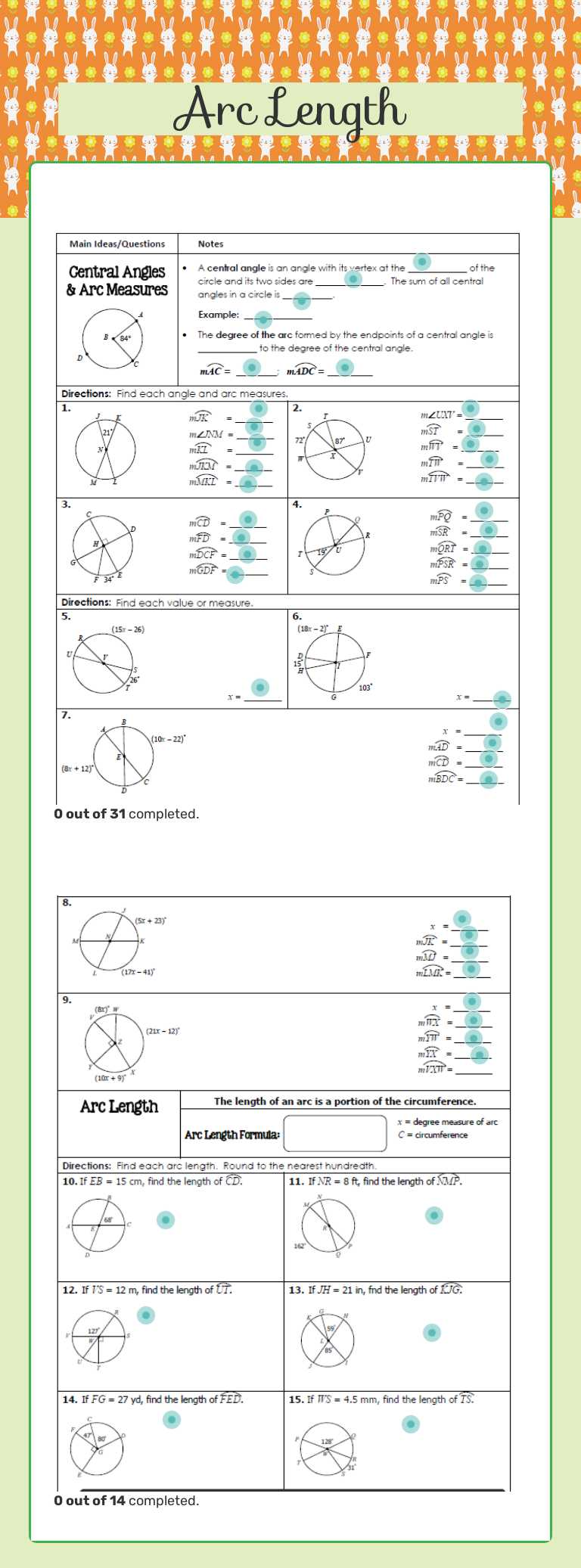 Arc Length worksheet preview image