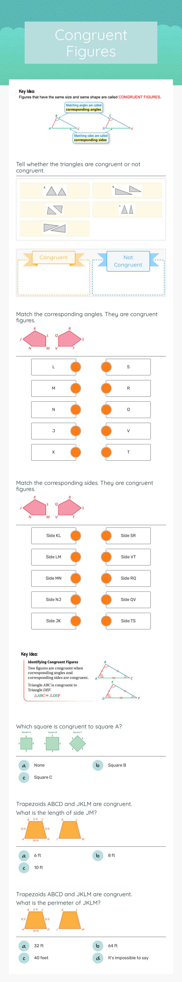 Congruent Figures worksheet preview image