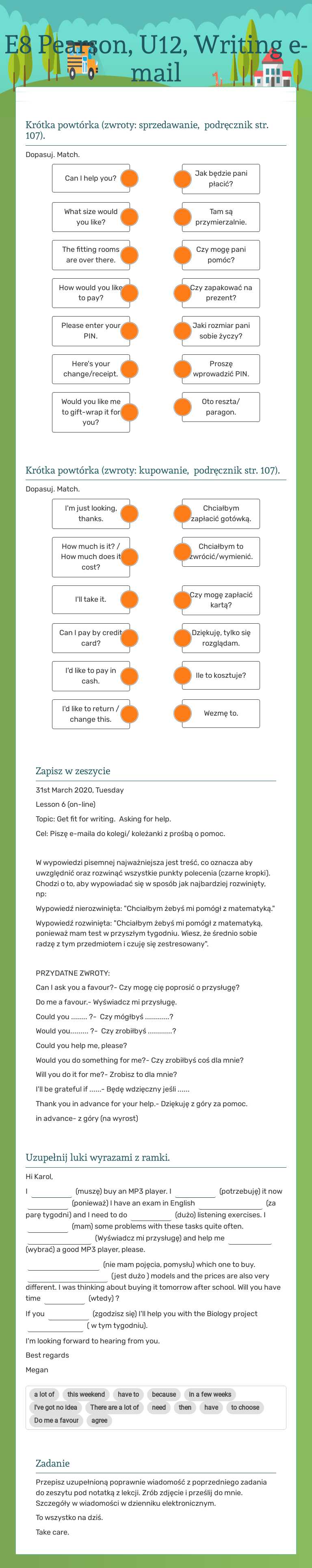E8 Pearson, U12, Writing e-mail worksheet preview image