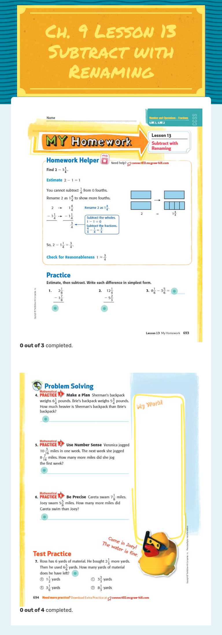 Ch. 9 Lesson 13 Subtract with Renaming Grade 5 worksheet preview