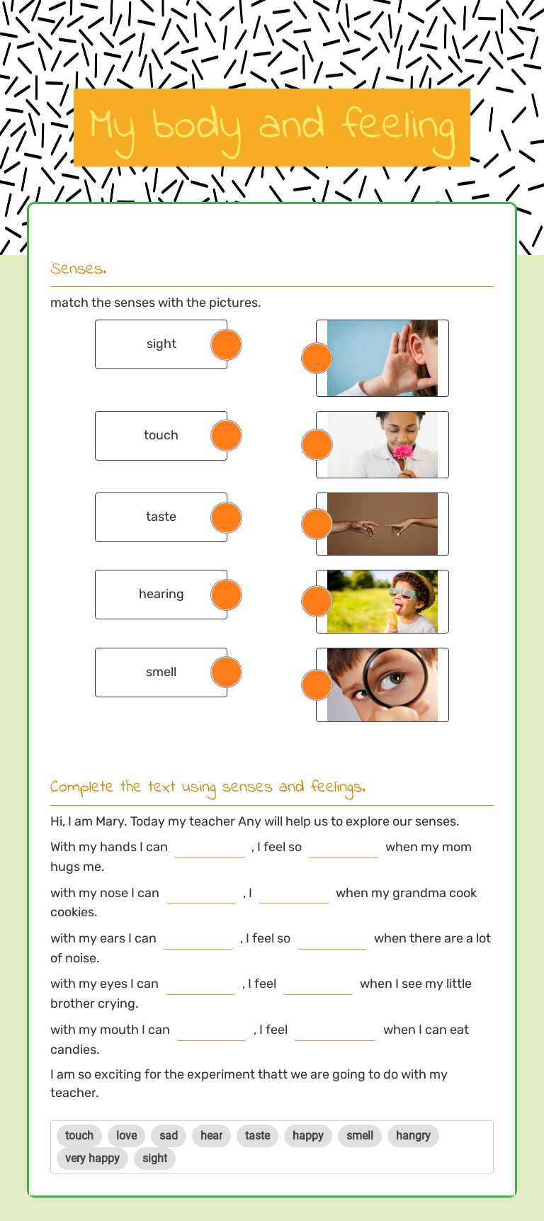 My body and feeling worksheet preview image